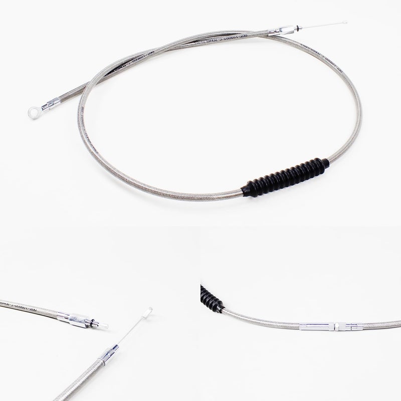 PJMTCUSTOM Chrome Silver Stainless Steel Braided Clutch Cable Fits For Harley Davidson Softail Dyna Sportster Touring Throttle by Cable Models (71.0" Long) - Image 1